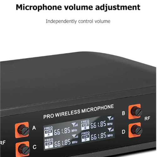 Wireless Microphone Handheld 4 Channel UHF Fixed Frequency Dynamic Microphone System for Karaoke Wedding Party Stage EU
