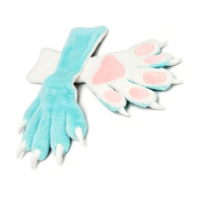 Gants chauds Ă griffes d'animaux en peluche,-blanc bleu