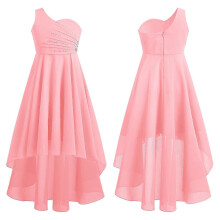 (10, Pink) Teens Wedding Flower Girls Dress Elegant Shiny Rhinestone Beaded One Shoulder Hi-Lo Chiffon Party Dresses Birthday Evening Gown