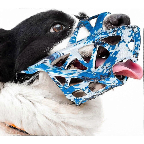 Dog Muzzle, Soft Elastic Dog Muzzles to Prevent Biting Chewing, Breathable Humane Basket Muzzle for Small Medium Large Dogs(Camouflage Blue L)
