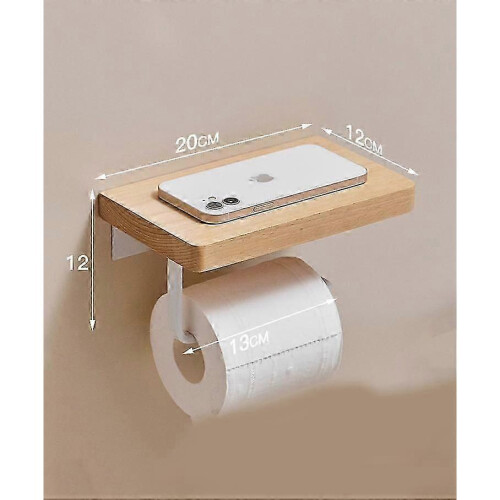 Self-adhesive wooden toilet roll holder without drilling