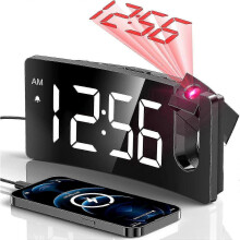 (White Digit red Projection) Projection Alarm Clock, Digital Clock with 180 Rotatable Projector, 3-Level Brightness Dimmer,-Yvan