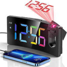 (Colorful Digit red Projection) Projection Alarm Clock, Digital Clock with 180 Rotatable Projector, 3-Level Brightness Dimmer,-Yvan