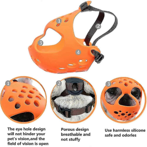 (M, Orange) Dog Muzzle For Short Snout Dogs, Soft Silicone Muzzle For Biting Chewing, Ideal For Flat-faced Aggressive Dogs 2