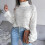 (L, WHITE) Womens Winter Solid Turtleneck Balloon Long Sleeve Sweaters Pullover Outerwear 2