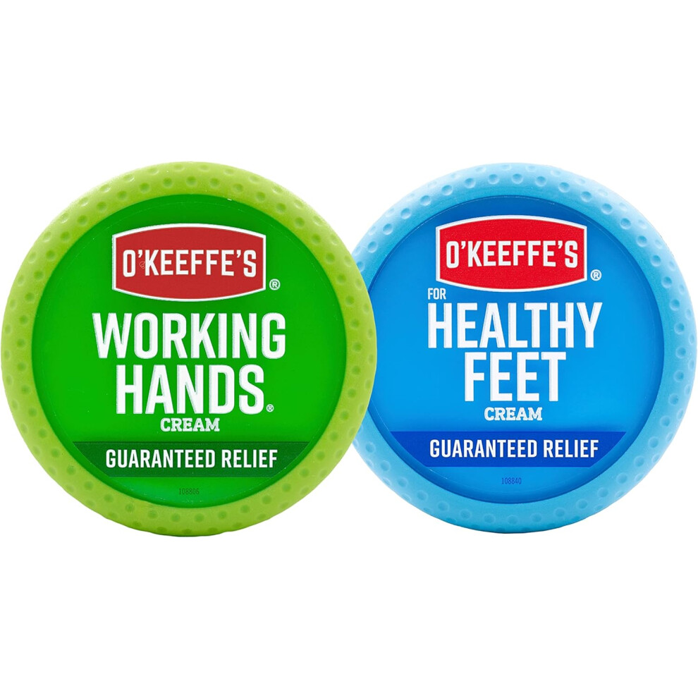 O'keeffe's Working Hands Hand Cream (3.4 Oz Jar) And Healthy Feet Foot Cream (3.2 Oz Jar) - Repairing Skincare For Extremely Dry, Travel Size