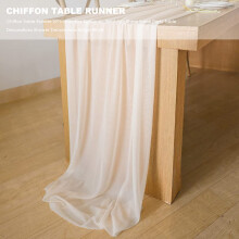 Chiffon Table Runner 27X118 Inches Romantic Wedding Sheer Bridal Party Table Decorations Shower Decorations Beige-White