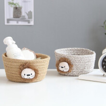 Cartoon Animals Woven Storage Basket Kids Toys Desktop Organizer Sundries Storage Box Laundry Baskets - Jute Lion