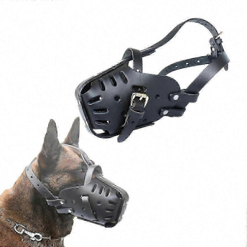 Leather Muzzle for Dog Breeds, Adjustable Biting Guard, Black, Durable Design 2025 2