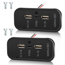 2 Prises Murales 3 USB 12 V pour Camping-Car, 45,5 W, Charge Rapide PD 3.0 Type-C et 2 USB A 3,1 A