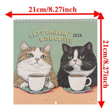 (Color3) Cats Chillin' with Books 2026 Wall Calendar - Funny Cute Cat Wall Calendar Home Decor, Bookish Gift for Book Lovers