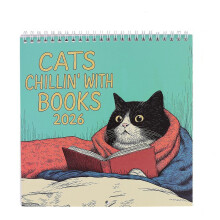 (Color2) Cats Chillin' with Books 2026 Wall Calendar - Funny Cute Cat Wall Calendar Home Decor, Bookish Gift for Book Lovers