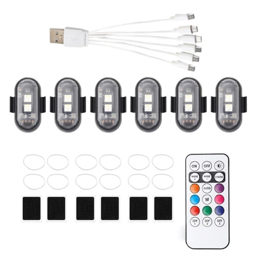 6Pcs Wireless LED Strobe Light for Drone Helicopters Motorcycle Remote Control Warning Light Indicator Light USB Charge