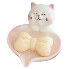 1 Stück Niedliche Katzen-Seifenschale - Badezimmer-Organizer mit Abfluss, Rutschfester Unterseite, Pastellrosa-Weißes Dekor - Seifenhalter