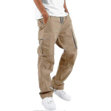 (XX-Large, 04-khaki) Elastic Waist Cargo For Men Relaxed Fit Tactical Hiking Casual Work Trousers Drawstring Travel -ja