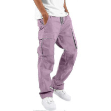 (XX-Large, 12-purple) Elastic Waist Cargo For Men Relaxed Fit Tactical Hiking Casual Work Trousers Drawstring Travel -ja