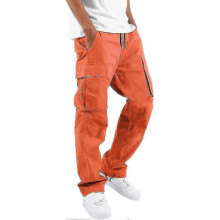 (X-Large, 11-orange) Elastic Waist Cargo For Men Relaxed Fit Tactical Hiking Casual Work Trousers Drawstring Travel -ja