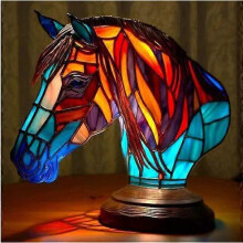 (Horse) Colorful Animal Table Lamp Stained Night Light Resin Animal Desk Lamp