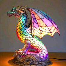 (Dragon) Colorful Animal Table Lamp Stained Night Light Resin Animal Desk Lamp