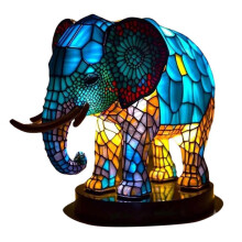 (Elephants) Colorful Animal Table Lamp Stained Night Light Resin Animal Desk Lamp