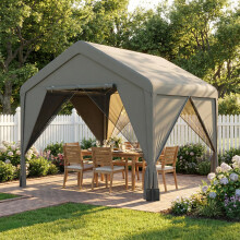 Outsunny 3 x 3 m Outdoor Patio Gazebo with Netting and Curtains, Dark Grey