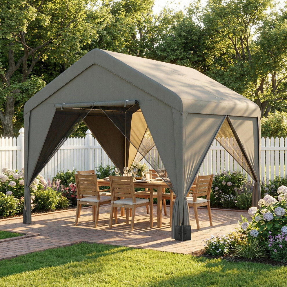 Outsunny 3 X 3 M Outdoor Patio Gazebo With Netting And Curtains, Dark Grey