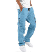 (3X-Large, 13-sky Blue) Elastic Waist Cargo For Men Relaxed Fit Tactical Hiking Casual Work Trousers Drawstring Travel -ja