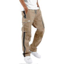 (3X-Large, 18-khaki) Elastic Waist Cargo For Men Relaxed Fit Tactical Hiking Casual Work Trousers Drawstring Travel -ja
