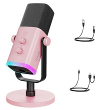 FIFINE AM8 Dynamisches Mikrofon mit RGB-Steuerung/Kopfhöreranschluss/Stummschaltung, MIC für PC-Gaming-Aufnahmen, Streaming, Rosa
