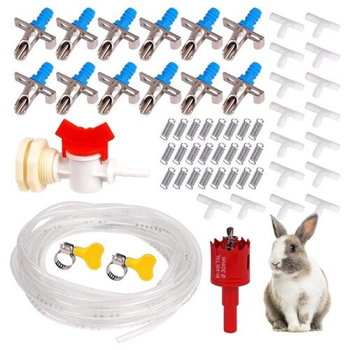 Rabbits Nipple Drinker Kit with Automatic Watering System, 12 Drinkers, 23ft Hose, and Installation Tools 1