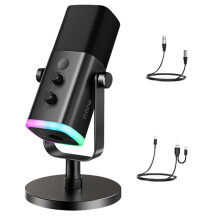 FIFINE AM8 Dynamisches Mikrofon mit RGB-Steuerung/Kopfhöreranschluss/Stummschaltung, MIC für PC-Gaming-Aufnahmen und Streaming, Schwarz