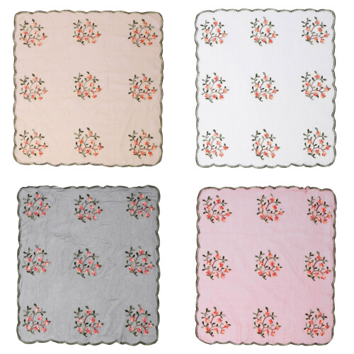 Trendy Embroidered Square Scarf Soft Polyester Headscarf-Pink 1