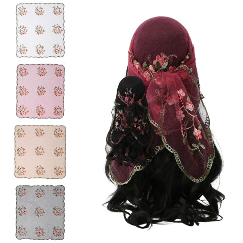Trendy Embroidered Square Scarf Soft Polyester Headscarf-Pink 2