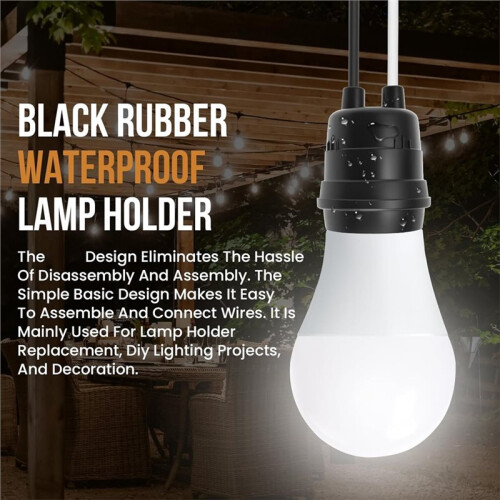 12PCS E27 Waterproof Lamp Holder Socket, Black Pigtail Rainproof Light Socket,250V 660W for Outdoor, DIY Lighting 2