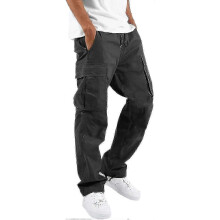 (Large, 02-black) Elastic Waist Cargo For Men Relaxed Fit Tactical Hiking Casual Work Trousers Drawstring Travel -ja