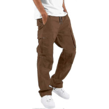 (XX-Large, 06-coffee) Elastic Waist Cargo For Men Relaxed Fit Tactical Hiking Casual Work Trousers Drawstring Travel -ja