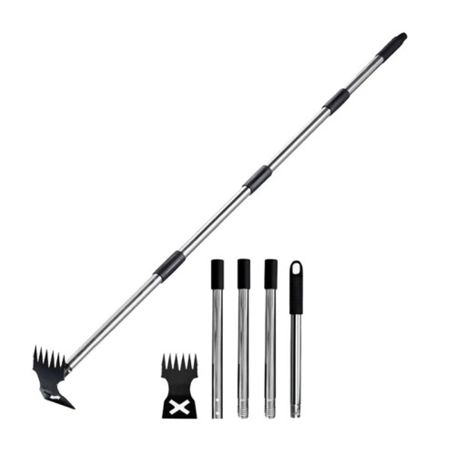 60" Unkrautstecher mit Langem Griff, Gartenwerkzeug-Set, Doppelseitiger Handrechen und Hacke