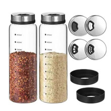 Lot de 2 Salières et Poivrières de 425 Ml (15 Oz) avec Orifices de Sortie Réglables, Flacons en Verre Transparent pour Épices et Condiments