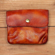 (Yellow Brown) 100% Genuine Leather Wallet For Men Women Vintage Handmade Short Small Men's Purse Card Holder With Zipper Coin Pocket Money Bag
