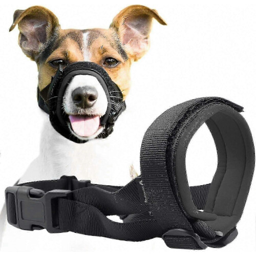(S, Grey) Gentle Dog Muzzle Guard - Prevents Biting & Chewing, Secure Comfort Fit, Soft Neoprene Padding, No Chafing, Includes Training Guide