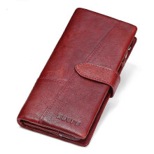 KAVIS Leather Women Wallet Long Clutch Zipper Coin Purse(Red)