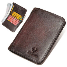 (Coffee, Multicolor) HUMERPAUL BP722 Top Layer Cowhide Leather Slim Wallet RFID Blocking Card Slot Coin Purse Bag