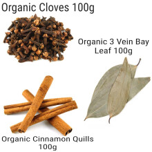 Organic Spice Combo of 3 Vine Bay Leaf / Cinnamon Quills and Whole Cloves 100g Each