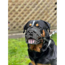 STRONG Wire Metal muzzle Basket Dog Muzzle Rottweiler,Mastiff Golden Retriever & other (R1, Black/Black Leather) w