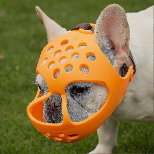 (S, Orange) Dog Muzzle For Short Snout Dogs, Soft Silicone Muzzle For Biting Chewing, Ideal For Flat-faced Aggressive Dogs