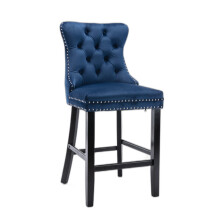 (Blue) Winchester Set of 4 Velvet Upholstered Bar Stools with Oak Legs