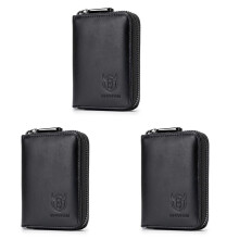 3X BULLCAPTAIN Leather Men Wallet Card Pack Zipper Card Case Holder Credit Card Bag Short Coin Purse Black
