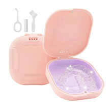 Retainer Case met Ventilatiegaten, Aligner Case voor , Draagbare Aligner Kit, Verwijderbare Siliconen Liner Roze