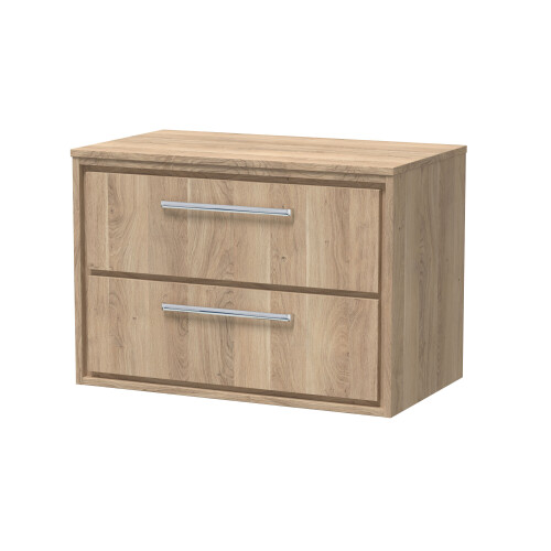 Balterley Longnor 2 Drawer Wall Hung Vanity Unit with Worktop, Light Oak, 800mm