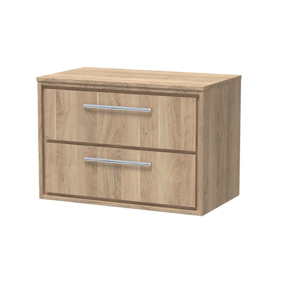 Balterley Longnor 2 Drawer Wall Hung Vanity Unit With Worktop, Light Oak, 800Mm Brown